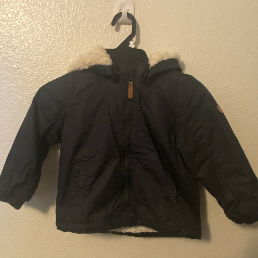 H&M Black Kids Puffer Jacket with Faux Fur Hood